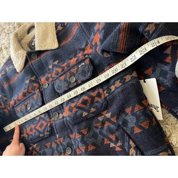 Billabong Fleece Lined Aztec Geometric Collared Jacket Pockets SZ S NEW - Picture 6 of 14
